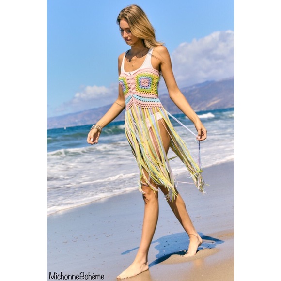 Davi & Dani Pastel Rainbow Crochet Fringed Convertible Top to Skirt - Picture 8 of 16